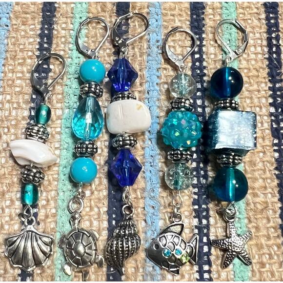 Swim the Ocean Set of 5 Handmade Stitch Markers Ocean-Themed Charms - Picture 1 of 3